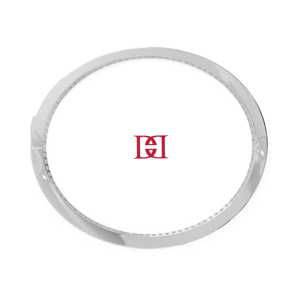 Sterling Silver Wooden Inlay Bangle Bracelet with White Diamond Pavé