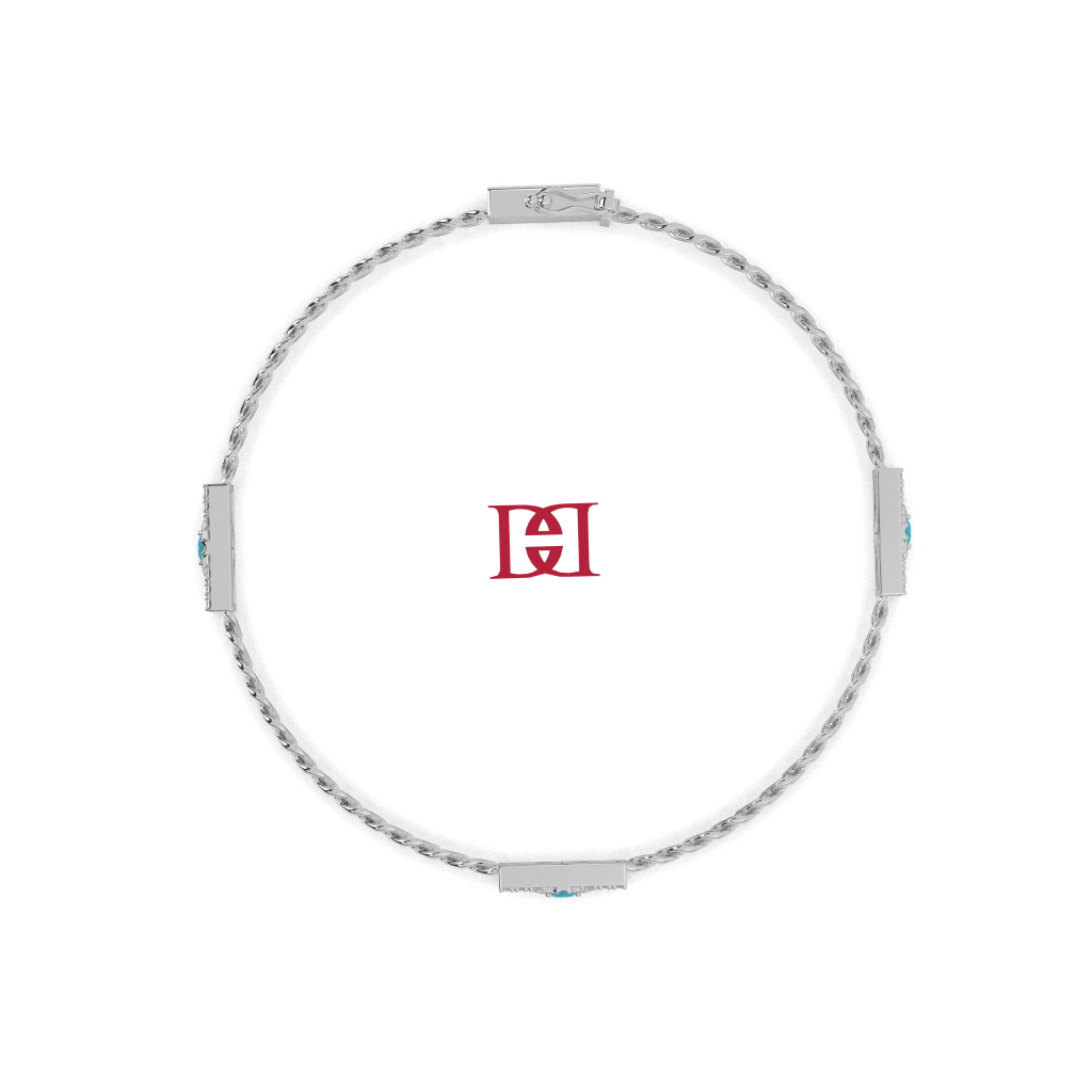 Sterling Silver Turquoise Chain Bracelet, White Diamond Accent