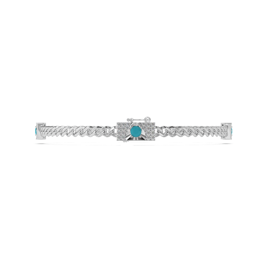 Sterling Silver Turquoise Chain Bracelet, White Diamond Accent