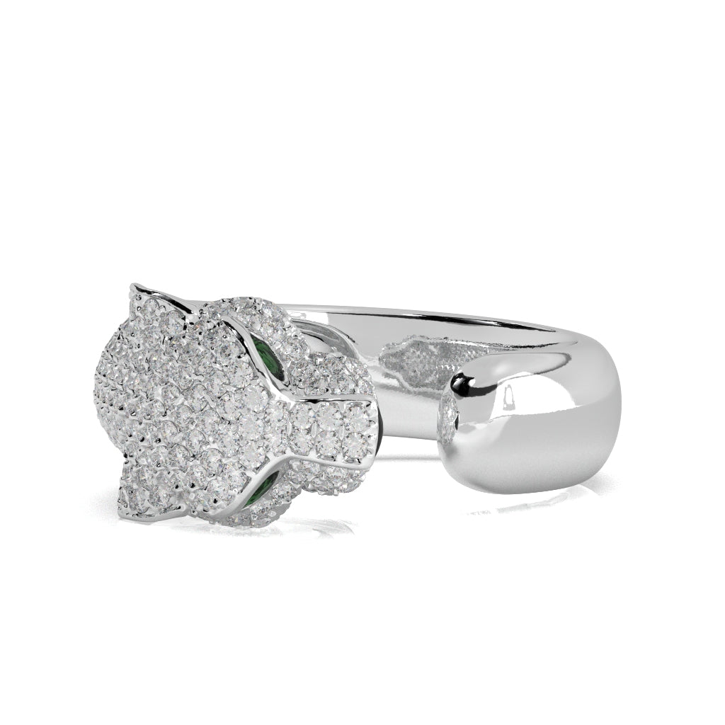 Diamond Pavé Panther Ring, Green Eyes, 925 Sterling Silver