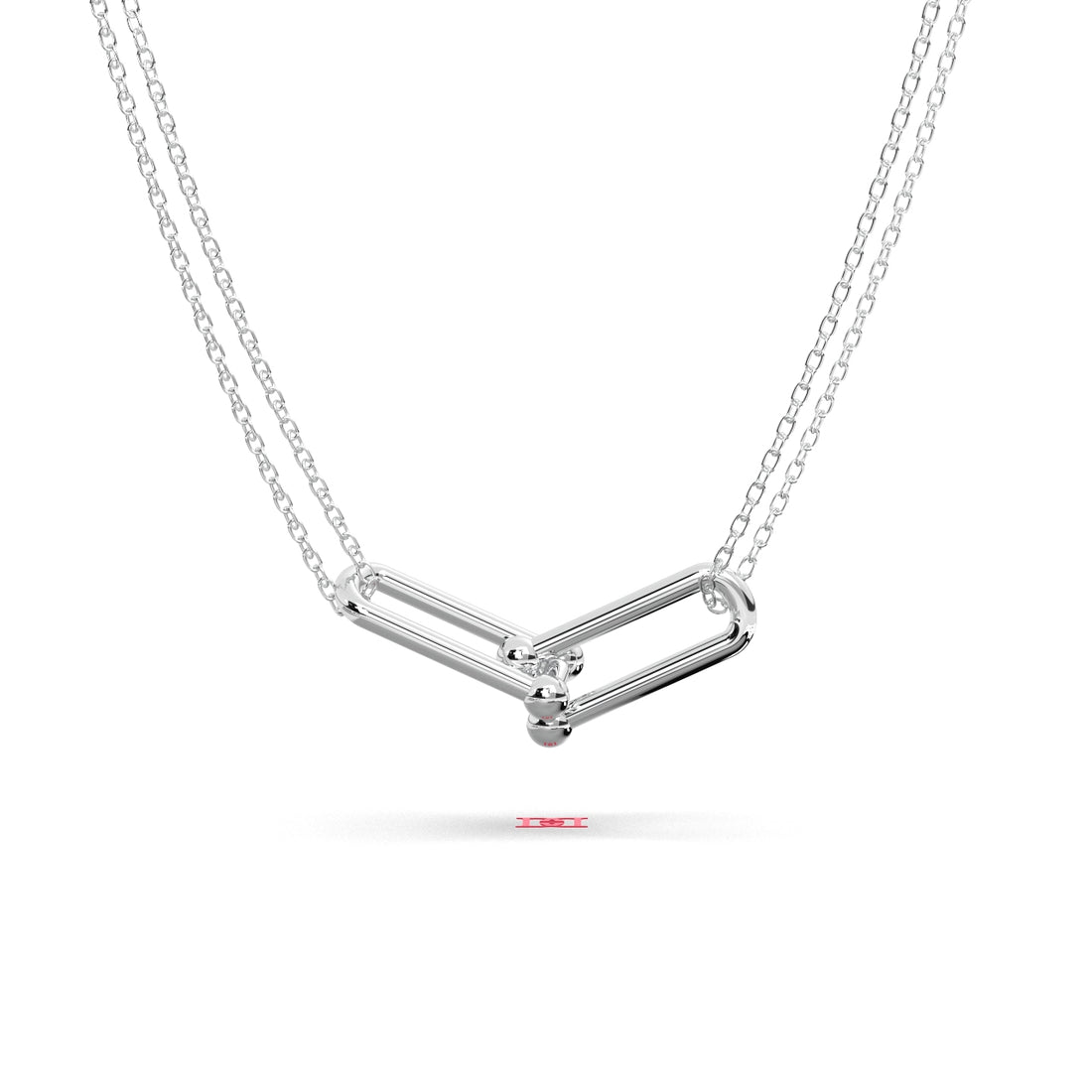 Modern Sterling Silver Geometric Pendant Necklace, Minimalist Double Link Charm, Contemporary Architectural Jewelry Gift for Her