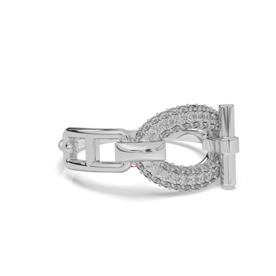 Luxury 925 Silver Diamond, Designer Belt Style Ring, Pavé Diamond Statement Ring, White Gold Look Elegant Fine Jewelry Gift For Her