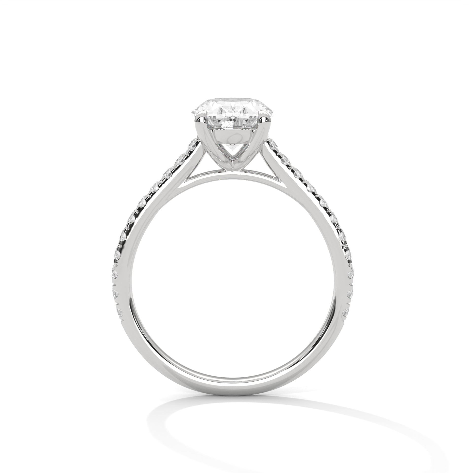 Oval Cut Diamond Engagement Ring in 14K White Gold, Pavé Band Solitaire Ring, 1.50 Carat Oval Lab Grown Diamond Ring