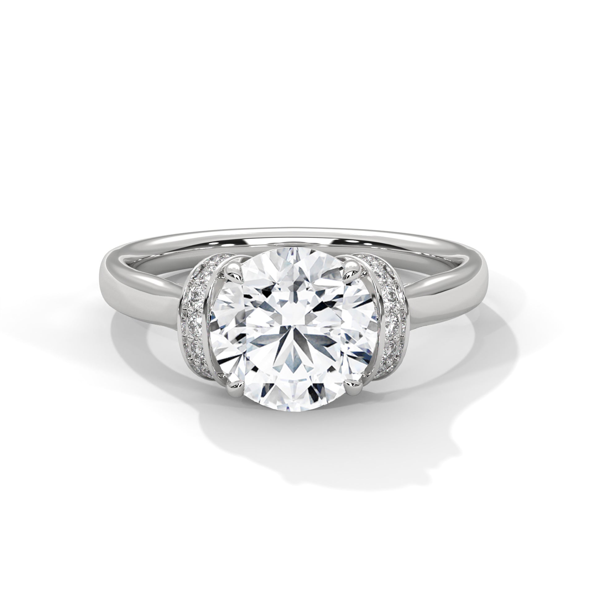 Round Brilliant Diamond Engagement Ring in 14K White Gold – 1.50 Carat Centre Stone