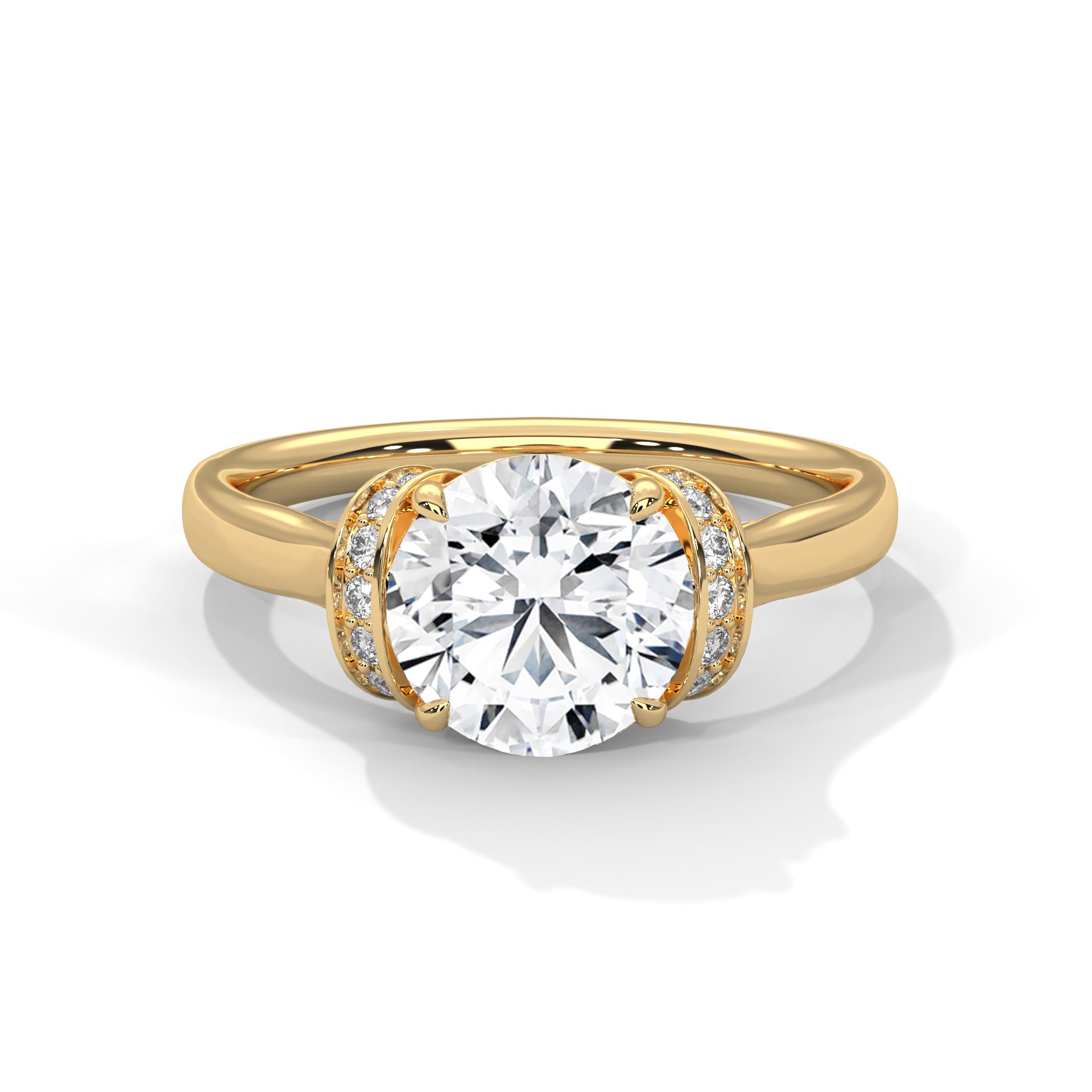 Round Brilliant Diamond Gold Engagement Ring – 1.50 Carat Centre Stone in 14K Yellow Gold