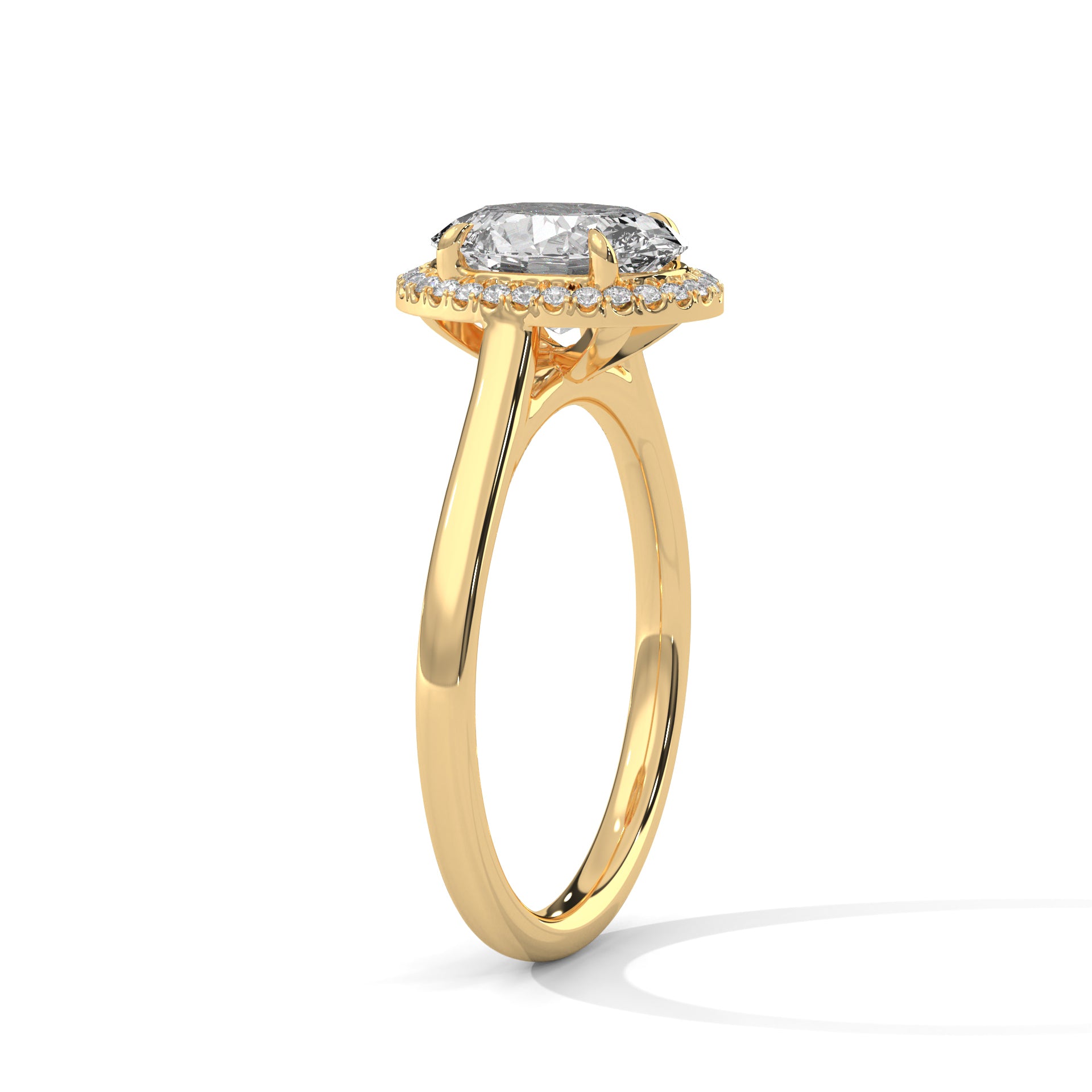 Oval Halo Diamond Engagement Ring in Yellow Gold – 2 Carat Oval Cut Diamond with Halo Setting