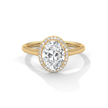 Oval Halo Diamond Engagement Ring in Yellow Gold – 2 Carat Oval Cut Diamond with Halo Setting