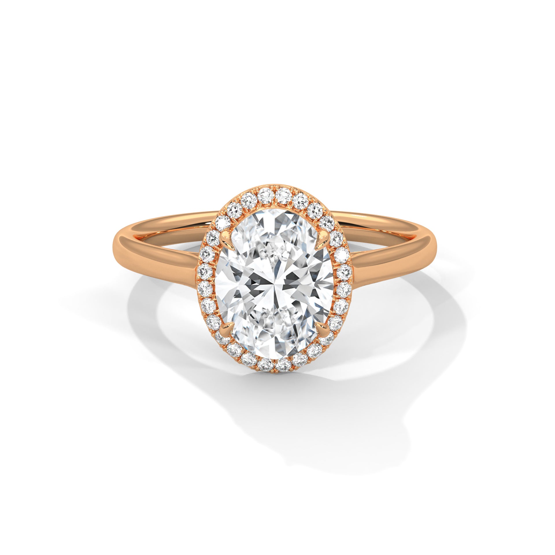 Oval Halo Diamond Engagement Ring in Rose Gold – 2 Carat Oval Cut Diamond with Halo Setting