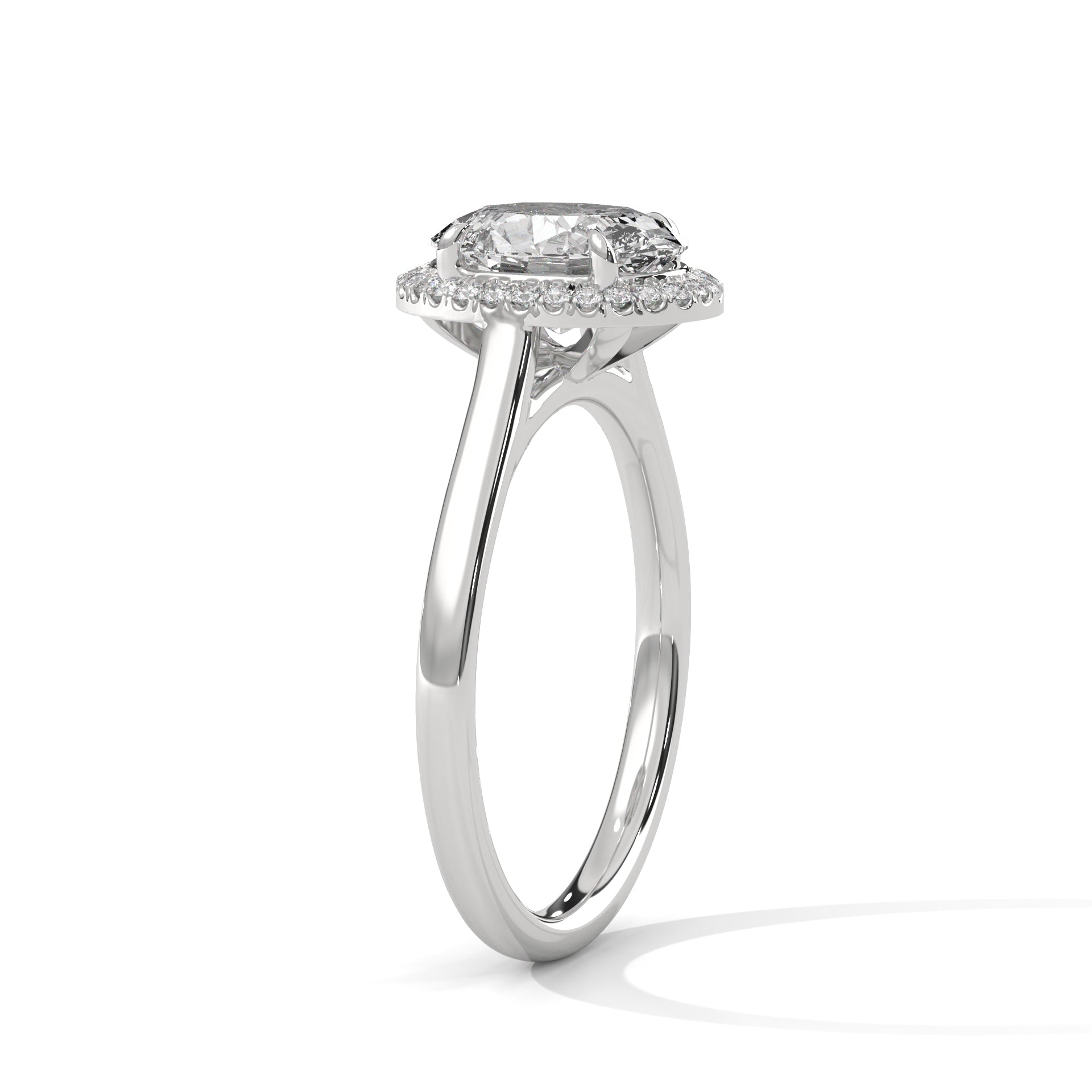 Oval Halo Diamond Engagement Ring in White Gold – 2 Carat Oval Cut Diamond with Halo Setting