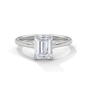 Emerald Cut Diamond Engagement Ring in White Gold – Classic Emerald Cut Solitaire Diamond Ring