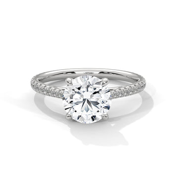 Round Diamond Pavé Engagement Ring in White Gold – Classic Round Brilliant Diamond Ring with Pavé Band