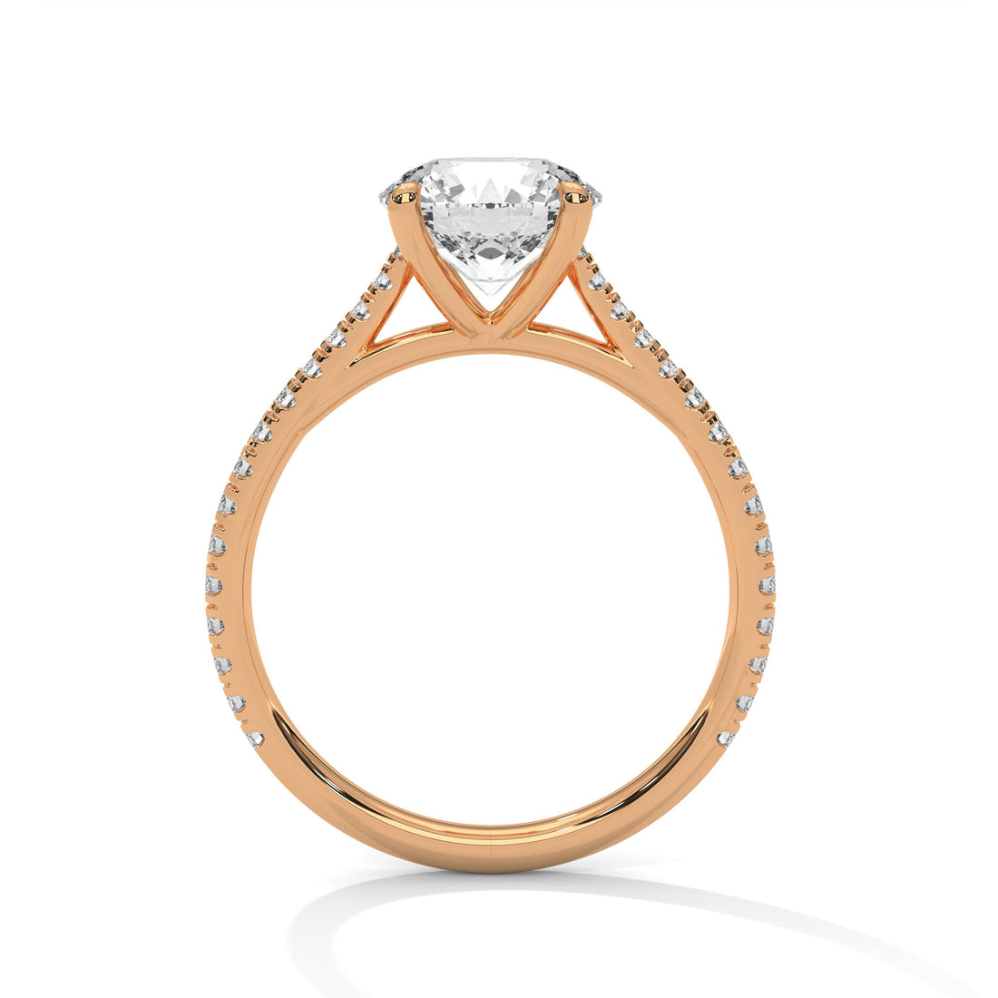 Round Diamond Pavé Engagement Ring in Rose Gold – Classic Round Brilliant Diamond Ring with Pavé Band