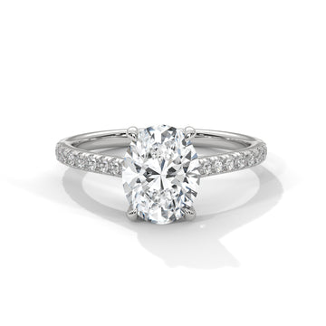 Oval Cut Diamond Engagement Ring in 14K White Gold, Pavé Band Solitaire Ring, 1.50 Carat Oval Lab Grown Diamond Ring