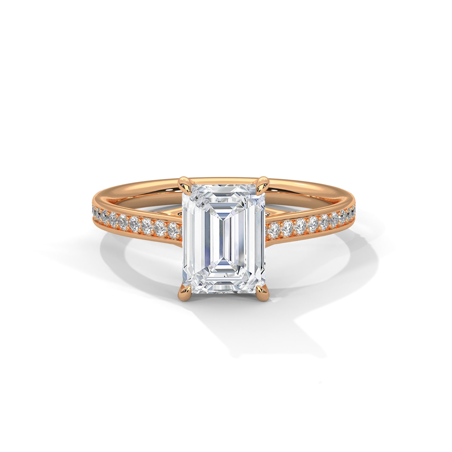 merald Cut Diamond Engagement Ring in 14K Rose Gold – 2.00 Carat Emerald Cut with Pavé Band