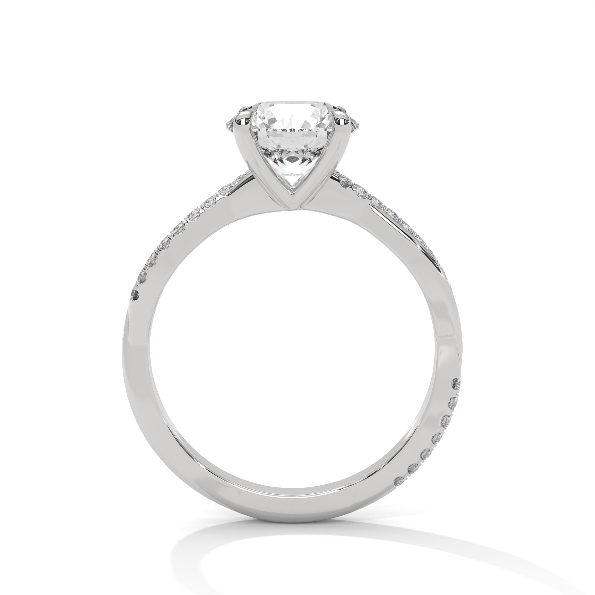 Round Cut Diamond Engagement Ring in 14K White Gold, 1.50 Carat Lab Grown Diamond Pavé Band White Gold Solitaire Ring