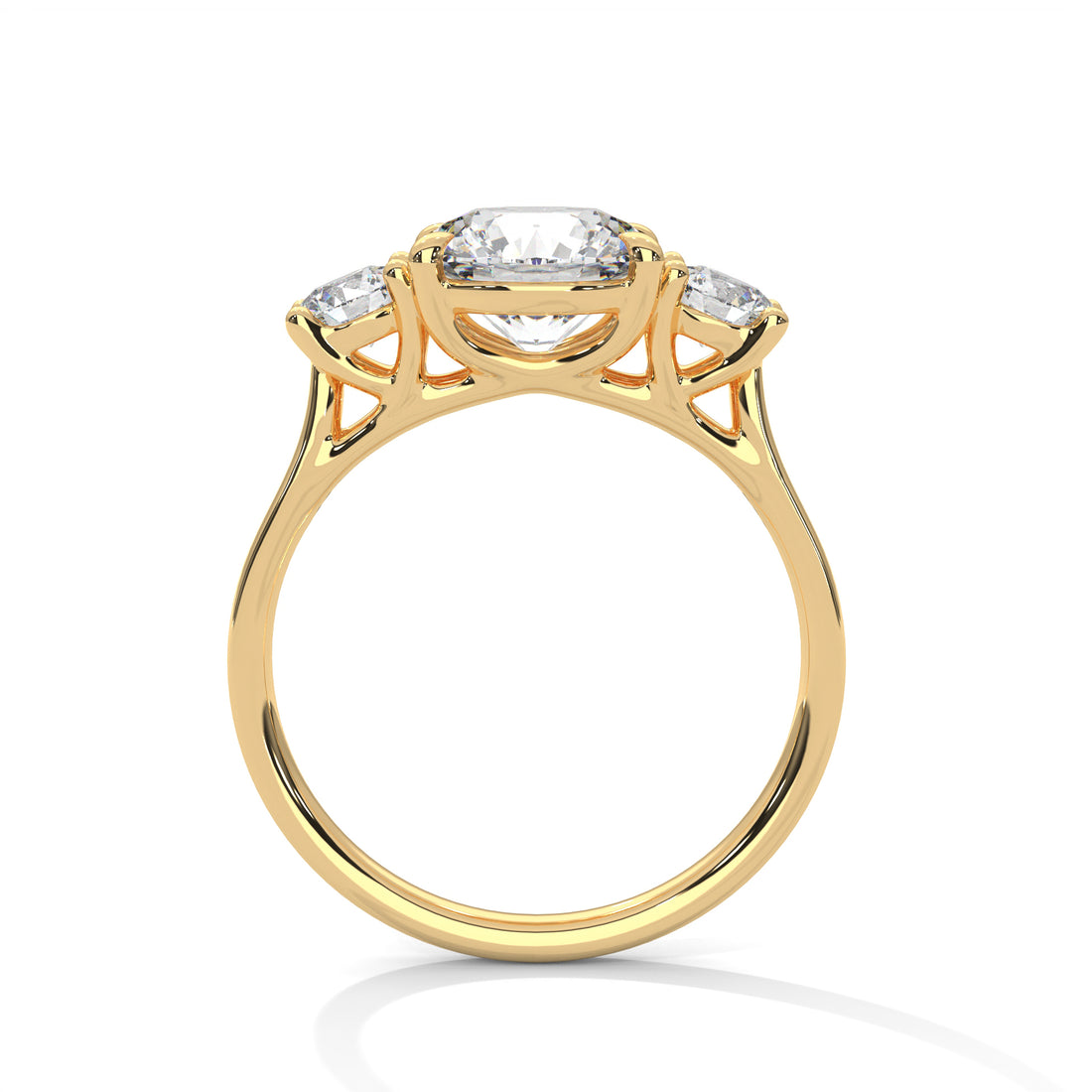 Three Stone Round Diamond Engagement Ring in Gold – Classic Trilogy Diamond Ring with Side Stones