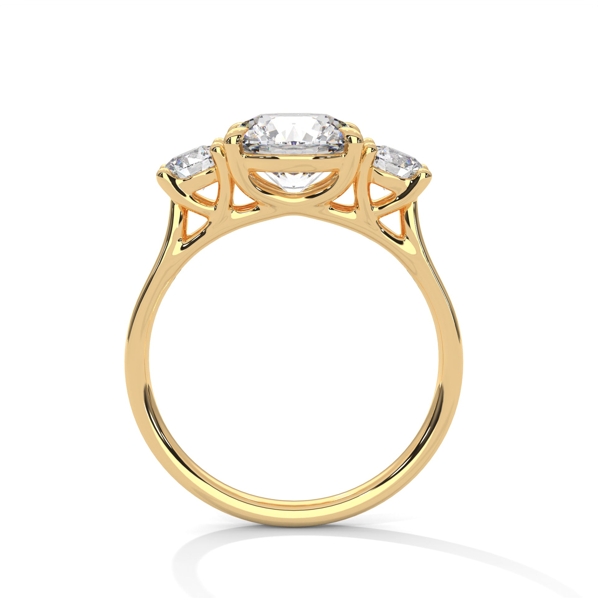 Three Stone Round Diamond Engagement Ring in Gold – Classic Trilogy Diamond Ring with Side Stones