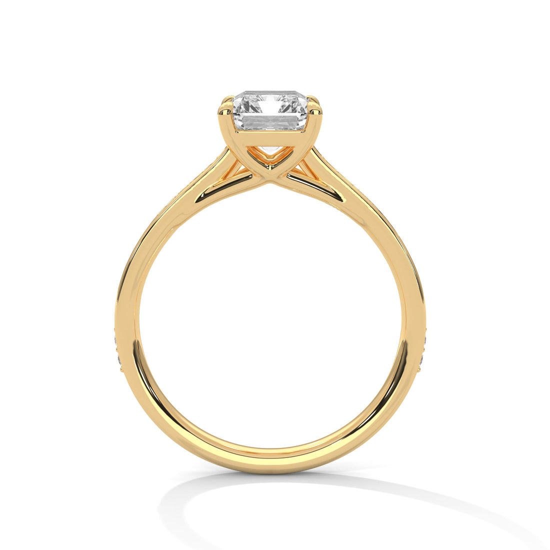 Emerald Cut Diamond Engagement Ring in 14K Yellow Gold – 2.00 Carat Emerald Cut with Pavé Band