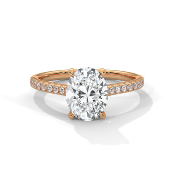 Oval Cut Diamond Engagement Ring in 14K Rose Gold, 1.50 Carat Oval Lab Grown Diamond Ring with Pavé Band, Romantic Solitaire Ring