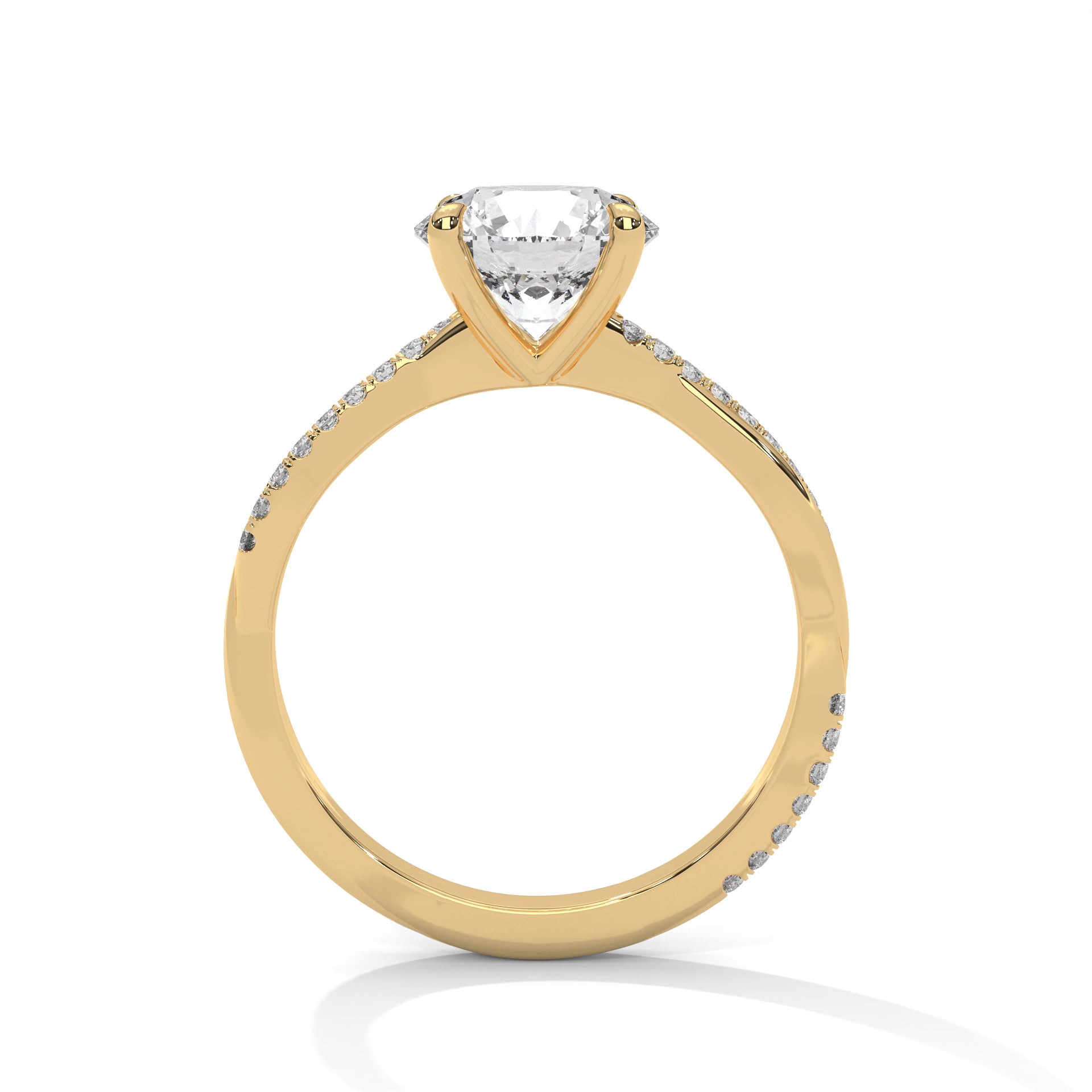 Round Cut Diamond Engagement Ring in 14K Yellow Gold, 1.50 Carat Lab Grown Diamond Pavé Band Solitaire Ring