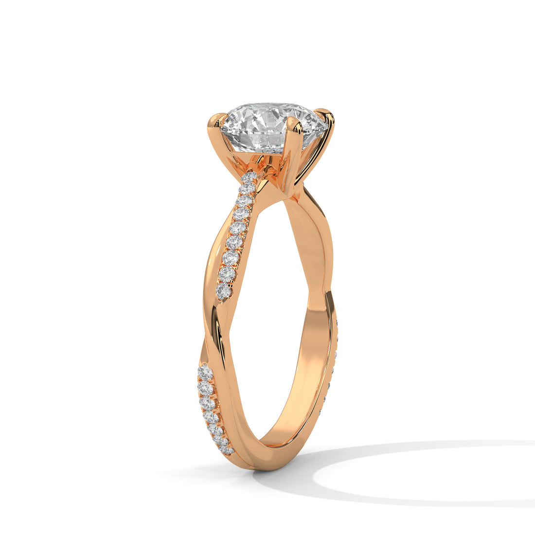 Round Cut Diamond Engagement Ring in 14K Rose Gold, 1.50 Carat Lab Grown Diamond Pavé Band Rose Gold Solitaire Ring