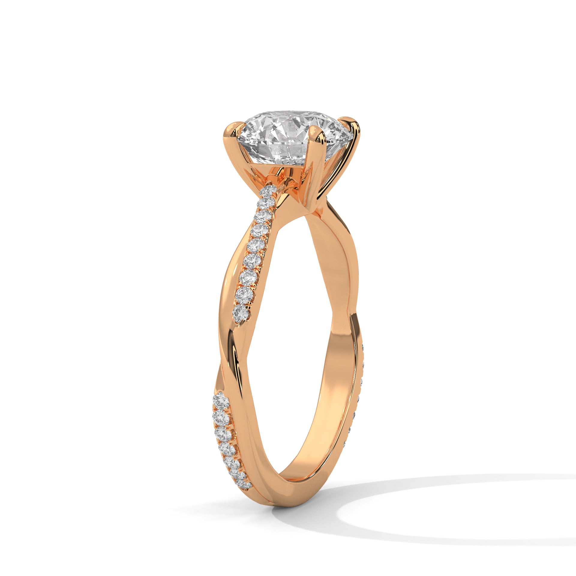 Round Cut Diamond Engagement Ring in 14K Rose Gold, 1.50 Carat Lab Grown Diamond Pavé Band Rose Gold Solitaire Ring