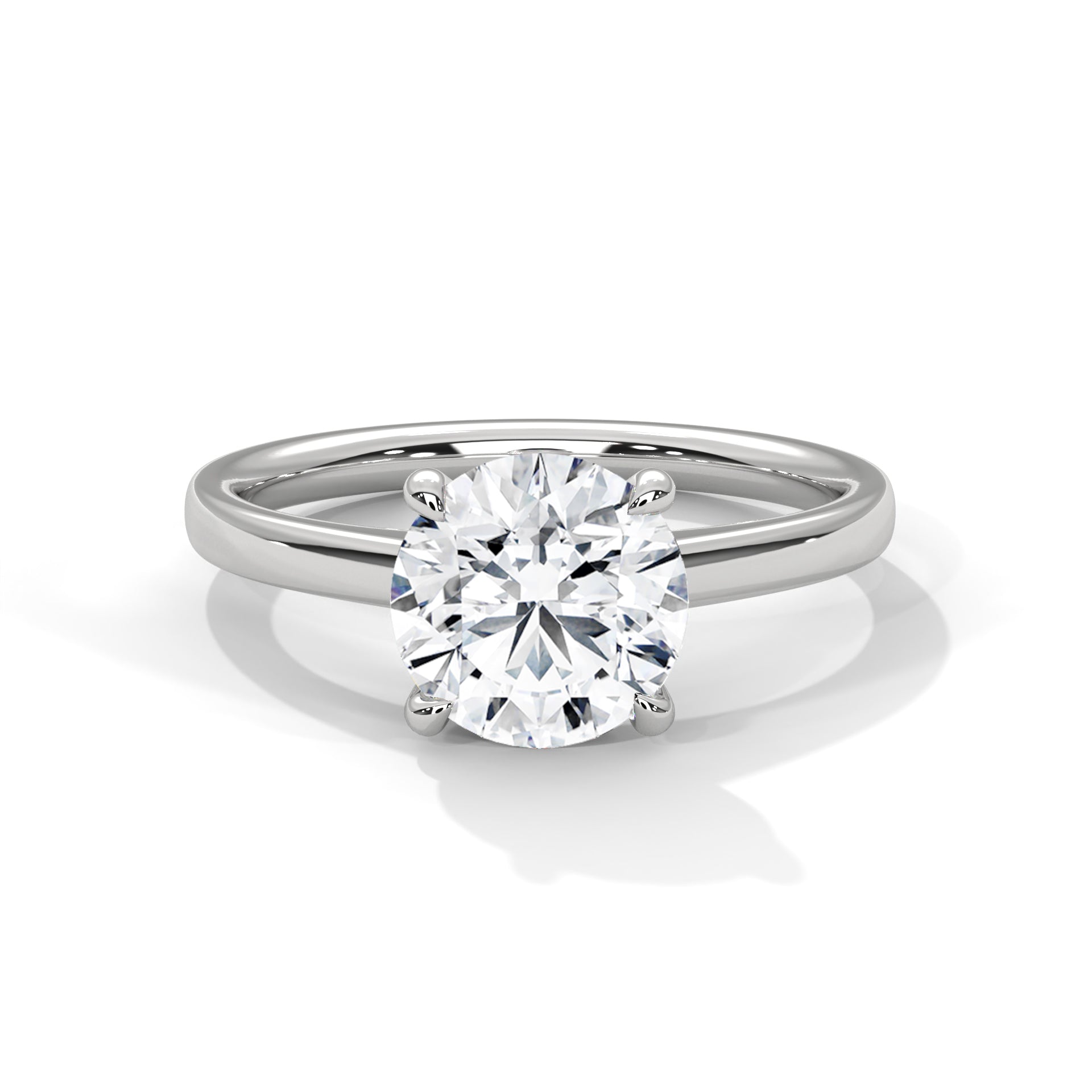 Round Cut Diamond Solitaire Engagement Ring in 14K White Gold, 1.50 Carat Lab Grown Diamond Classic Four Prong