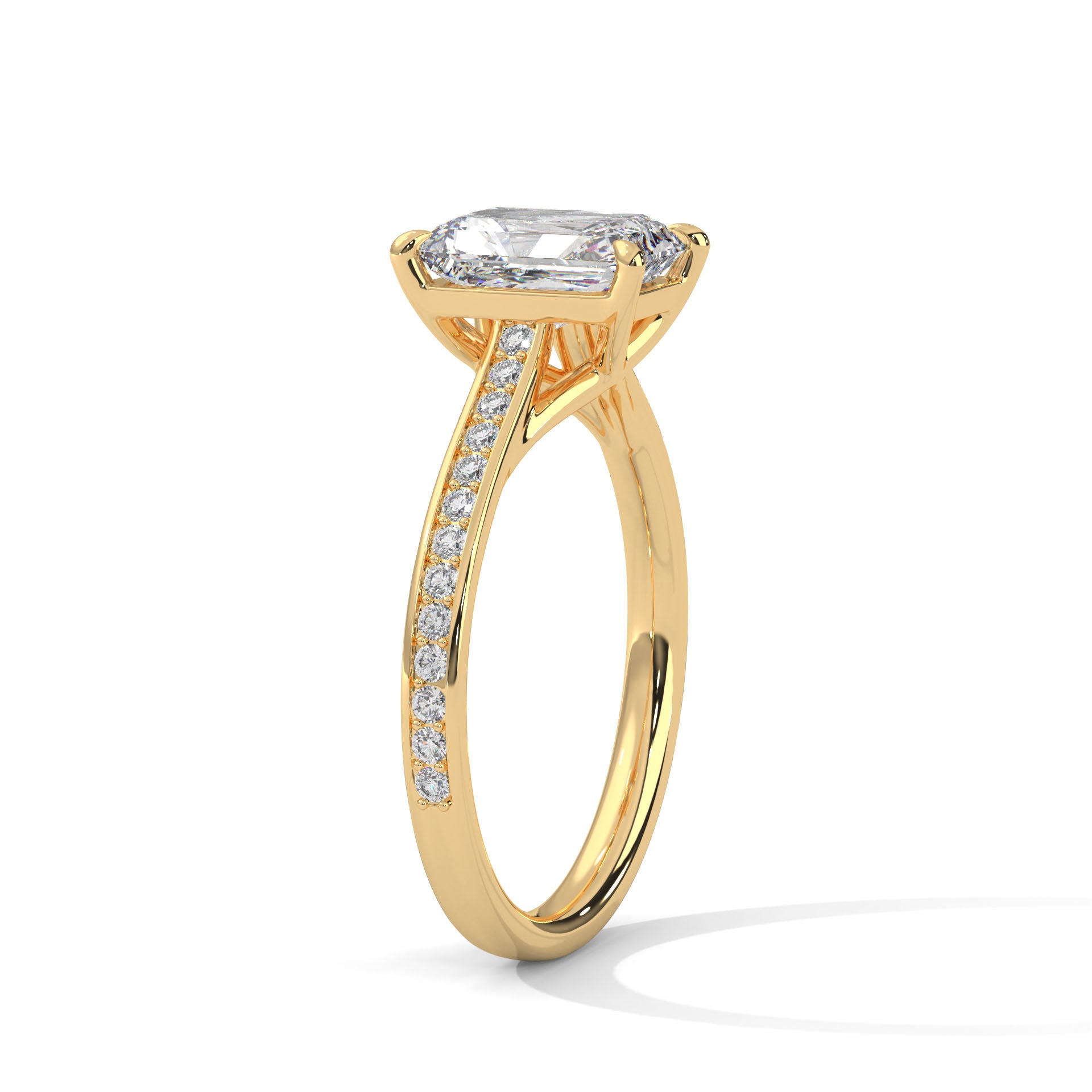 Emerald Cut Diamond Engagement Ring in 14K Yellow Gold – 2.00 Carat Emerald Cut with Pavé Band
