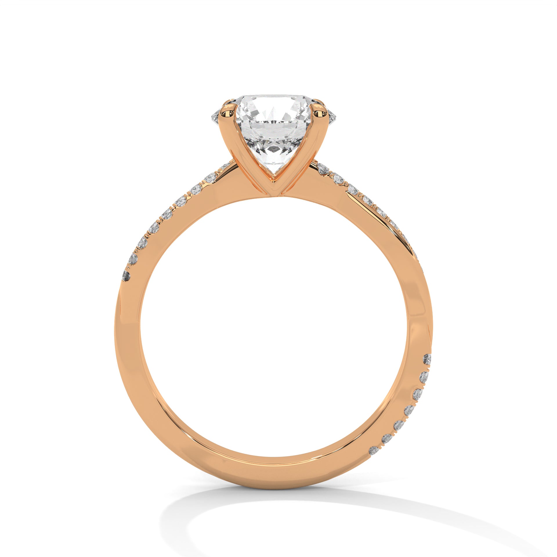Round Cut Diamond Engagement Ring in 14K Rose Gold, 1.50 Carat Lab Grown Diamond Pavé Band Rose Gold Solitaire Ring
