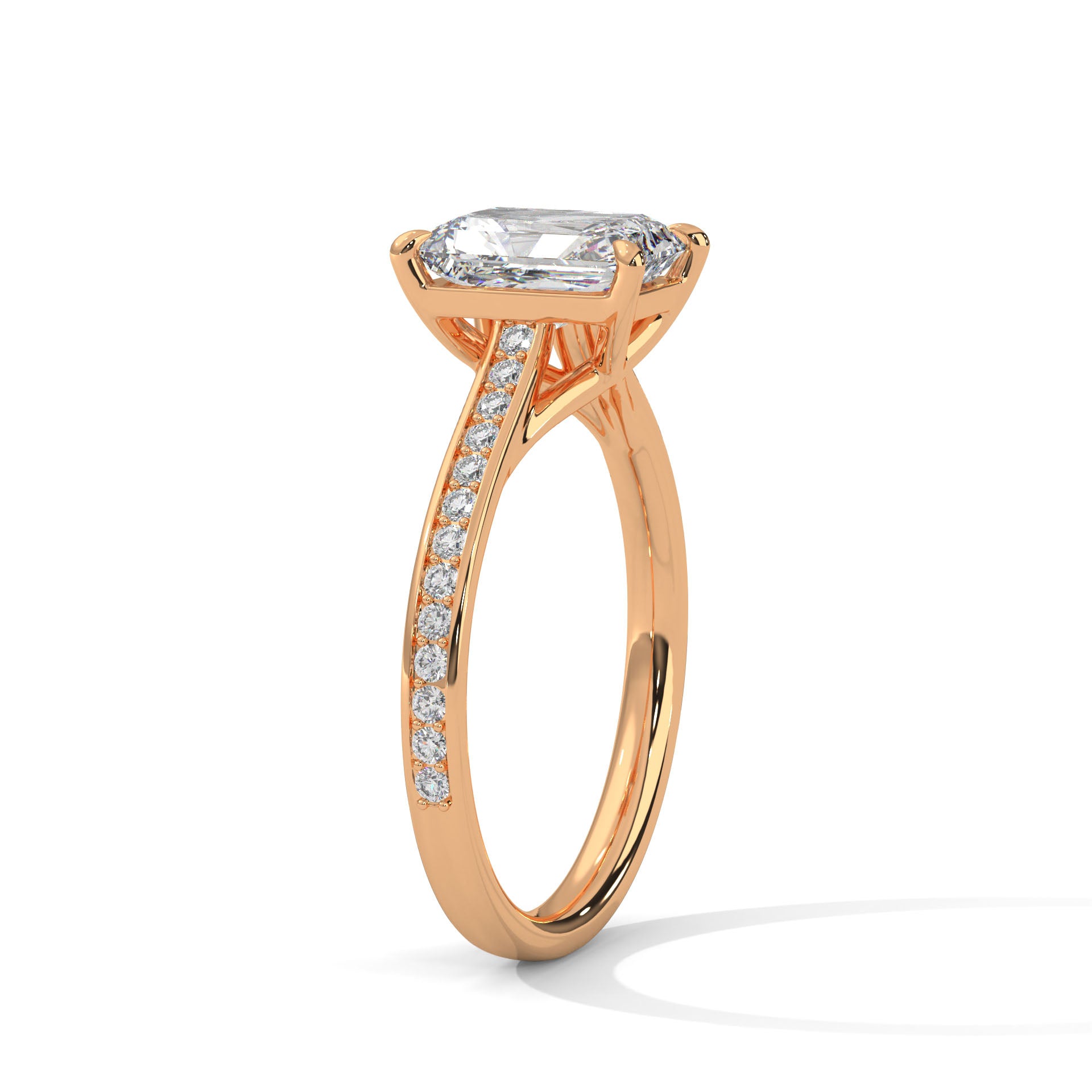 merald Cut Diamond Engagement Ring in 14K Rose Gold – 2.00 Carat Emerald Cut with Pavé Band