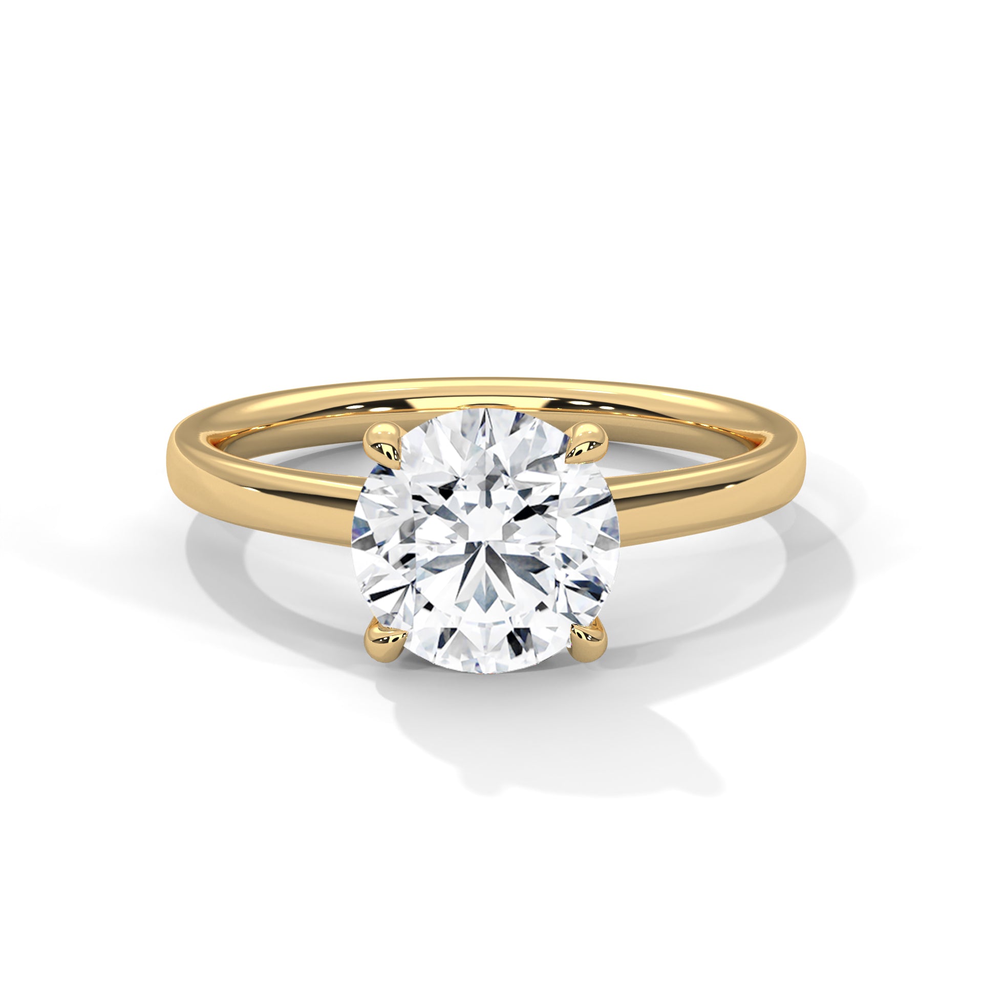 Round Cut Diamond Solitaire Engagement Ring in 14K Yellow Gold, 1.50 Carat Lab Grown Diamond Classic Four Prong Ring