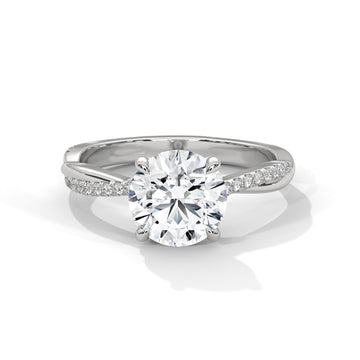 Round Cut Diamond Engagement Ring in 14K White Gold, 1.50 Carat Lab Grown Diamond Pavé Band White Gold Solitaire Ring