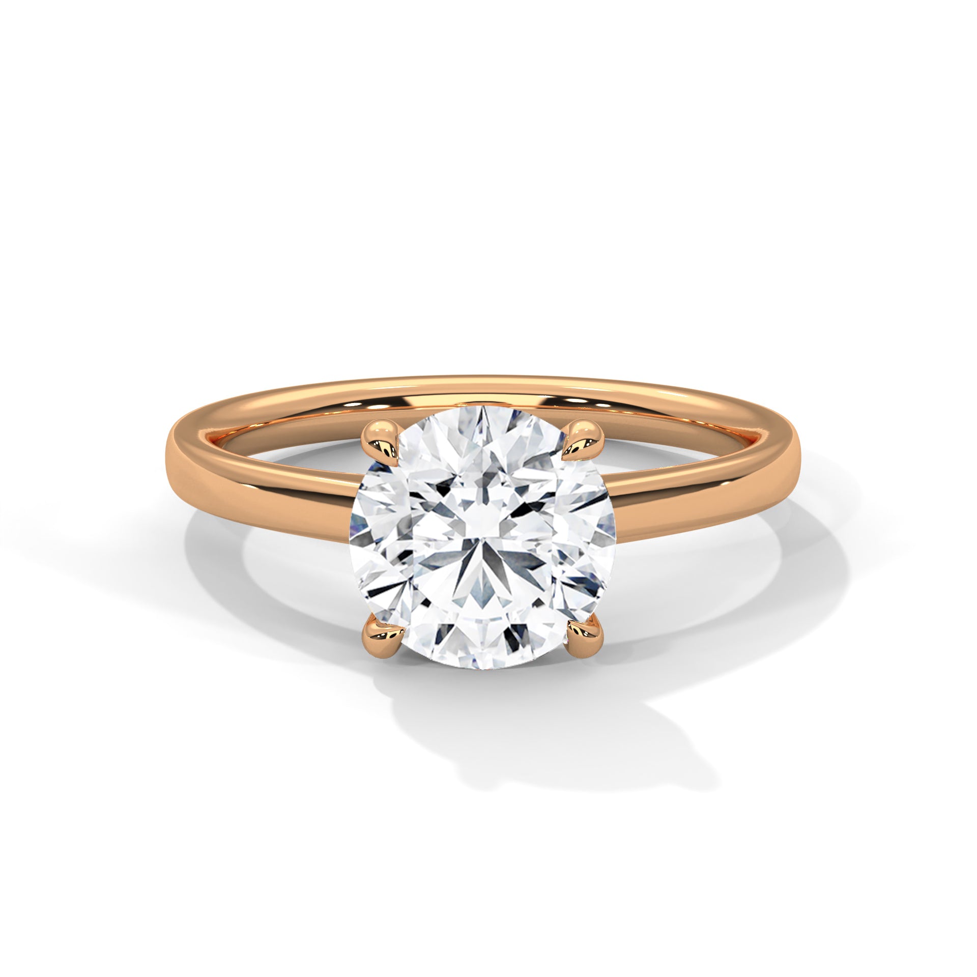 Round Cut Diamond Solitaire Engagement Ring in 14K Rose Gold, 1.50 Carat Lab Grown Diamond Classic Four Prong Ring
