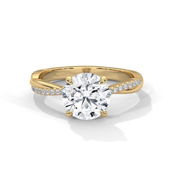 Round Cut Diamond Engagement Ring in 14K Yellow Gold, 1.50 Carat Lab Grown Diamond Pavé Band Solitaire Ring
