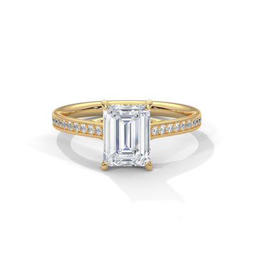 Emerald Cut Diamond Engagement Ring in 14K Yellow Gold – 2.00 Carat Emerald Cut with Pavé Band