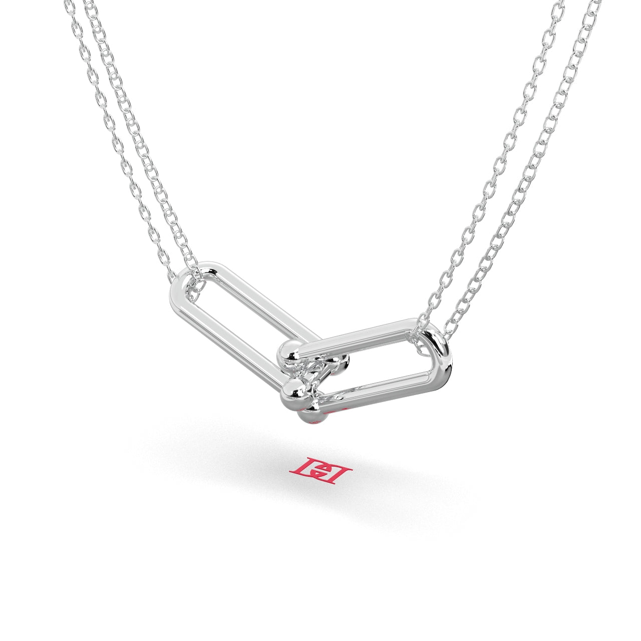 Modern Sterling Silver Geometric Pendant Necklace, Minimalist Double Link Charm, Contemporary Architectural Jewelry Gift for Her