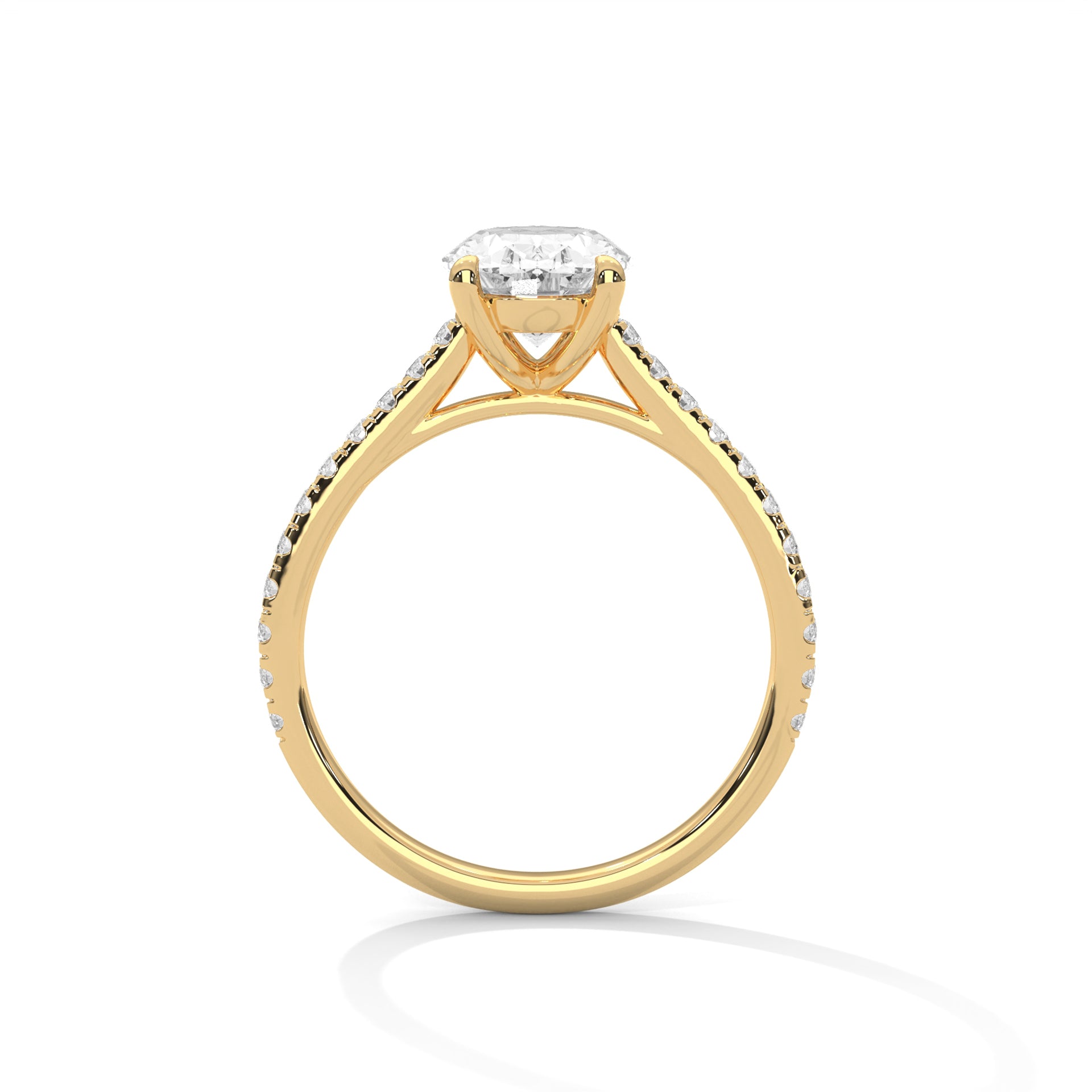 Oval Cut Diamond Engagement Ring in 14K Yellow Gold with Pavé Band – Classic Luxury Solitaire Ring