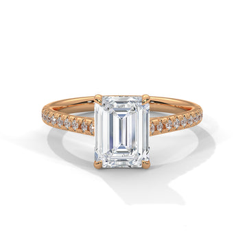 Emerald Cut Diamond Engagement Ring in Rose Gold – Pavé Diamond Band Ring – Classic Emerald Cut Proposal Ring