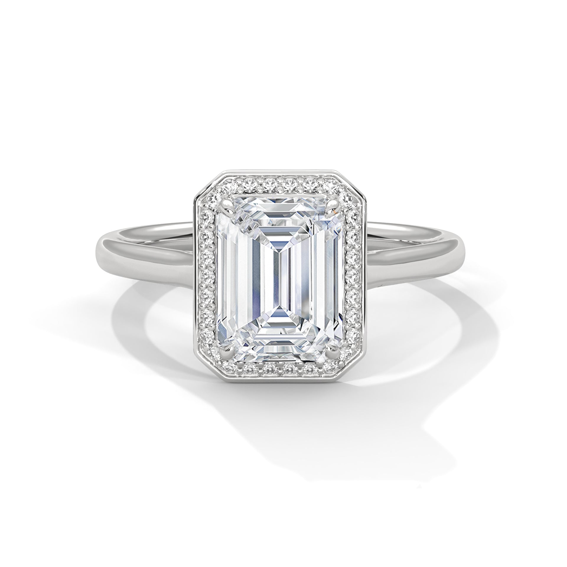 Emerald Cut Diamond Halo Engagement Ring in White Gold – Emerald Cut Solitaire Halo Ring – Vintage Inspired Diamond Engagement Ring – Luxury Proposal Ring