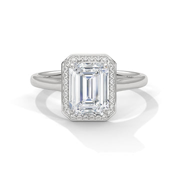 Emerald Cut Diamond Halo Engagement Ring in White Gold – Emerald Cut Solitaire Halo Ring – Vintage Inspired Diamond Engagement Ring – Luxury Proposal Ring