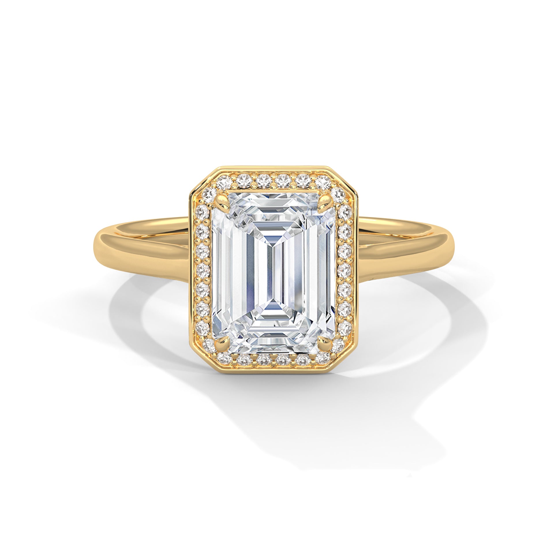 Emerald Cut Diamond Halo Engagement Ring in Gold – Emerald Cut Solitaire Halo Ring – Vintage Inspired Diamond Engagement Ring – Luxury Proposal Ring