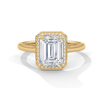 Emerald Cut Diamond Halo Engagement Ring in Gold – Emerald Cut Solitaire Halo Ring – Vintage Inspired Diamond Engagement Ring – Luxury Proposal Ring