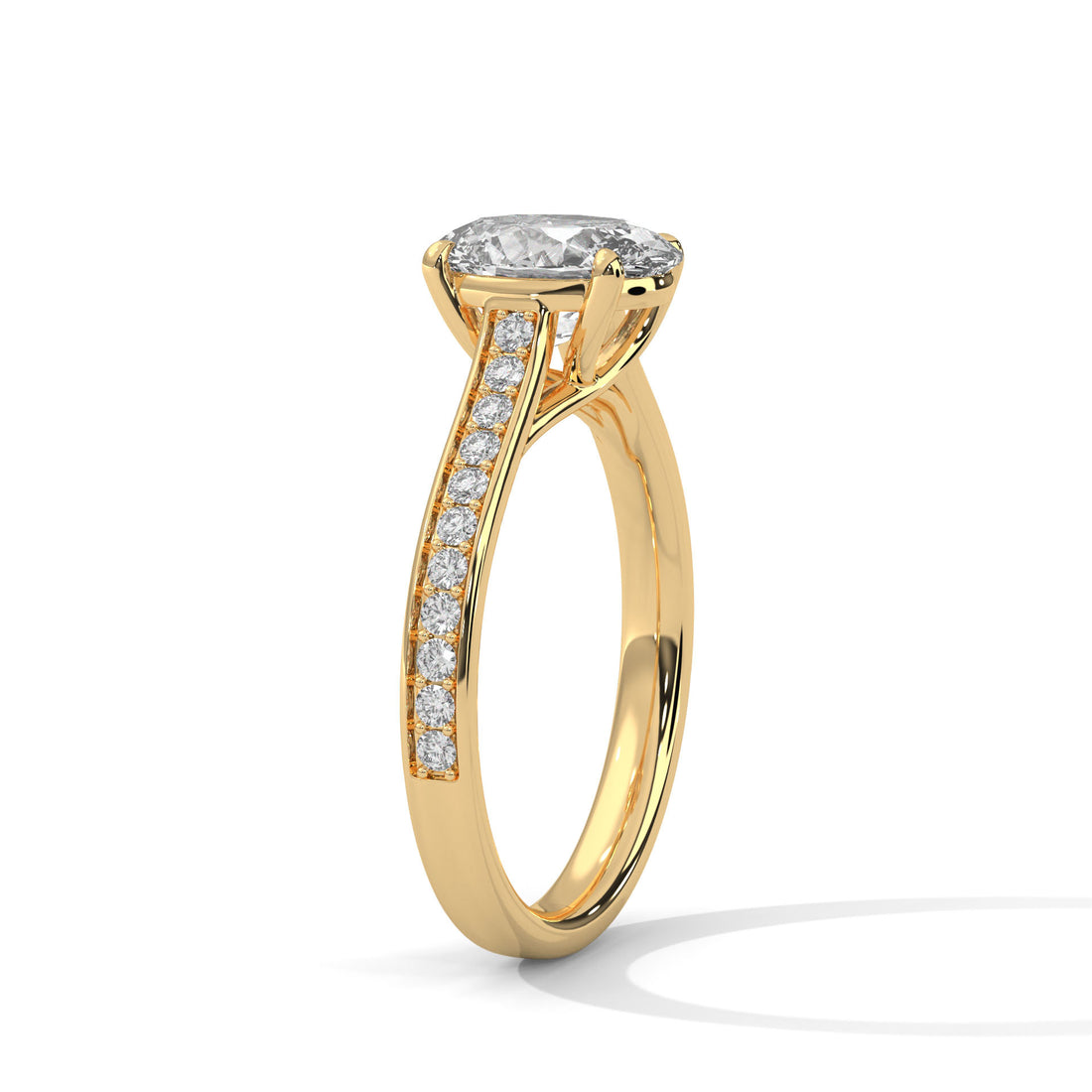 Oval Diamond Pavé Engagement Ring in Gold – Oval Cut Diamond Solitaire Ring – Diamond Accent Engagement Ring – Elegant Proposal Ring