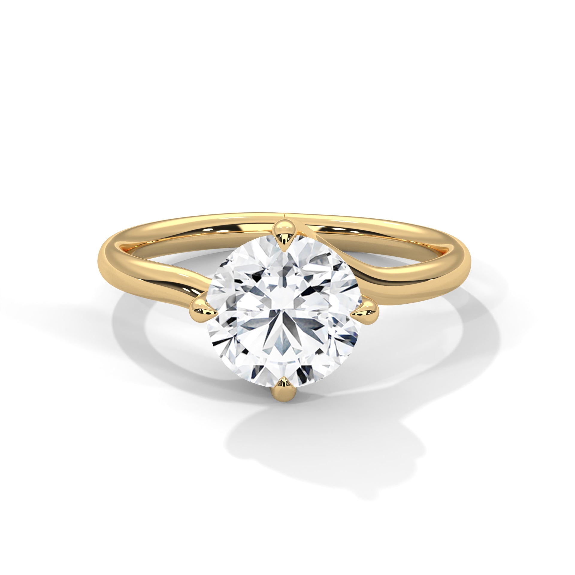 Round Cut Diamond Solitaire Engagement Ring in 14K Yellow Gold, 1.50 Carat Lab Grown Diamond Band Ring