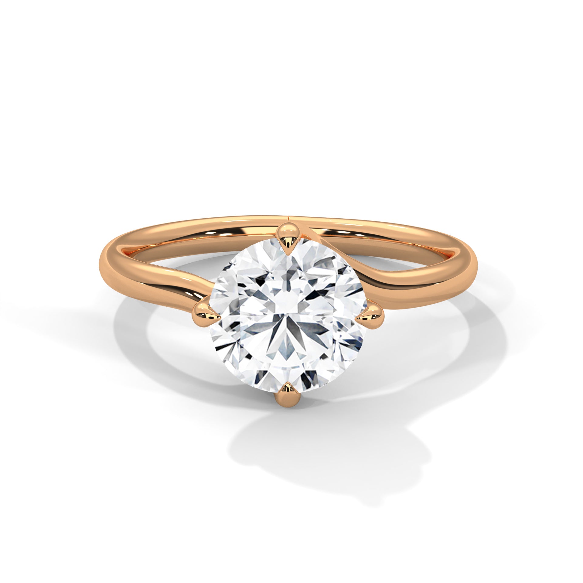 Round Cut Diamond Solitaire Engagement Ring in 14K Rose Gold, 1.50 Carat Lab Grown Diamond Twisted Band Ring