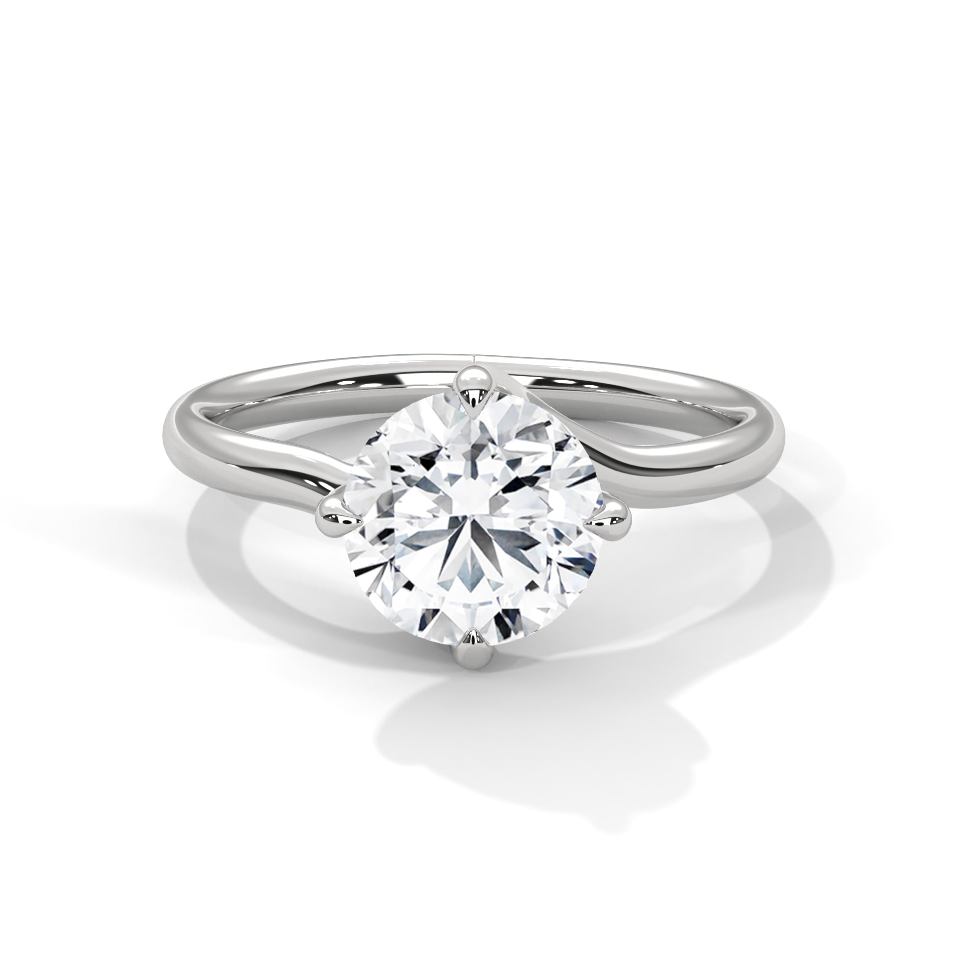 Round Cut Diamond Solitaire Engagement Ring in 14K White Gold, 1.50 Carat Lab Grown Diamond Twisted Band Ring