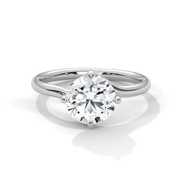 Round Cut Diamond Solitaire Engagement Ring in 14K White Gold, 1.50 Carat Lab Grown Diamond Twisted Band Ring