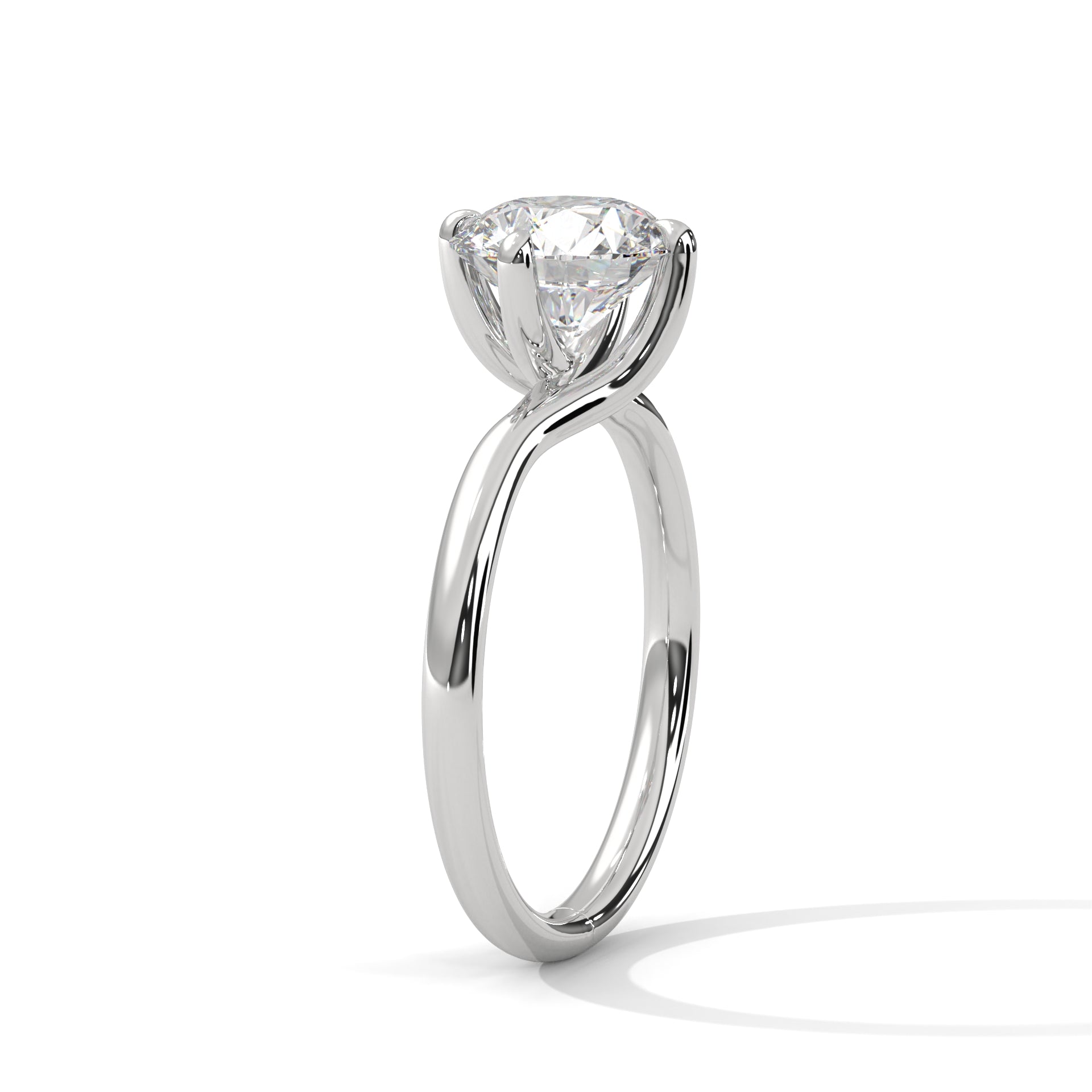 Round Cut Diamond Solitaire Engagement Ring in 14K White Gold, 1.50 Carat Lab Grown Diamond Twisted Band Ring