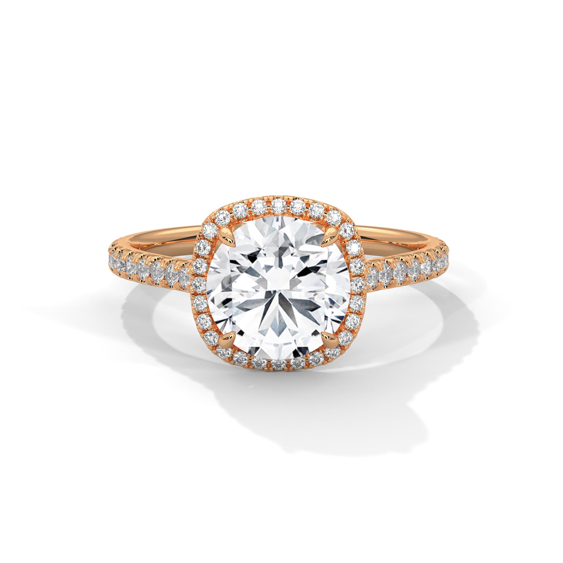 Round Cut Halo Diamond Engagement Ring in 14K Rose Gold,2.00 Carat Lab Grown Diamond Pavé Bridal Ring