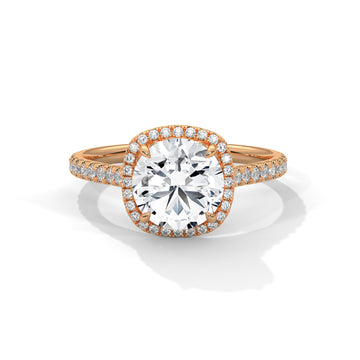 Round Cut Halo Diamond Engagement Ring in 14K Rose Gold,2.00 Carat Lab Grown Diamond Pavé Bridal Ring